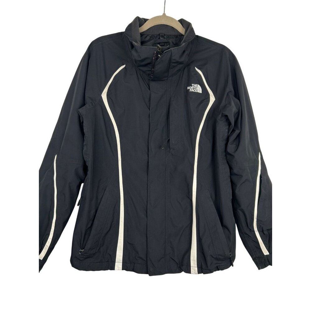 The North Face Women's M Pockets Windbreaker Rain Jacket Black/White Full Zip